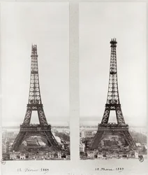 Two Views of the Construction of the Eiffel Tower, Paris, 12th February and 12th March 1889